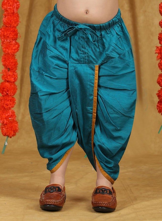 Polka Tots طقم دهوتي كورتا تقليدي أنيق للأطفال - فستان قطني ناعم للأعياد - زي هندي مريح للرضع والأطفال الصغار (اللون: ذهبي وأزرق، 3-6 أشهر) - Image 5