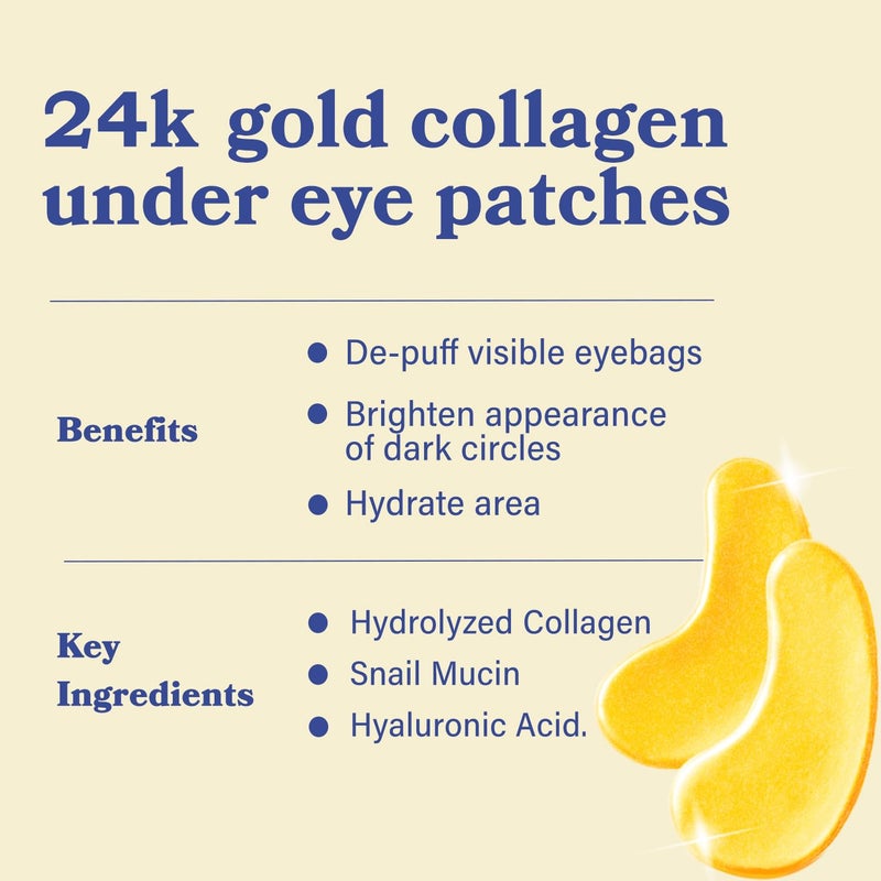 LE GUSHE Gold Under Eye Patches for Puffy Eyes and Dark Circles (30 Pairs) - Hydrating Collagen Under Eye Masks with Snail Mucin - Soothing Puffy Eyes Treatment for Women & Men - Bridesmaid Gifts - Image 2
