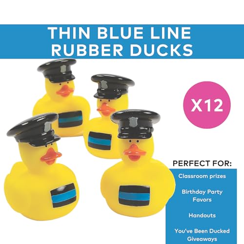 Fun Express Police Rubber Ducks in Bulk 12 Pack Mini Rubber Duckies for Kids Party Favors Blue Police Birthday Party Decorations Small 2 Inch Vinyl Duck Toys for Boys Goodie Bags Gifts - Image 5