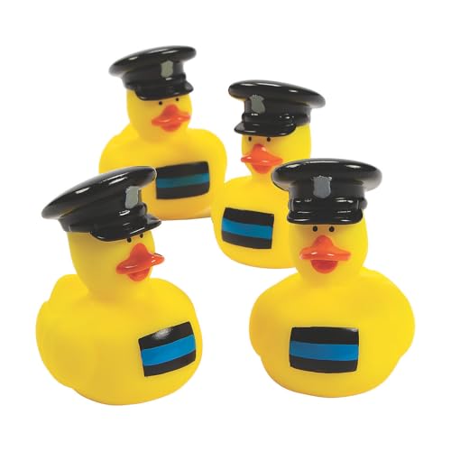 Fun Express Police Rubber Ducks in Bulk 12 Pack Mini Rubber Duckies for Kids Party Favors Blue Police Birthday Party Decorations Small 2 Inch Vinyl Duck Toys for Boys Goodie Bags Gifts - Image 1