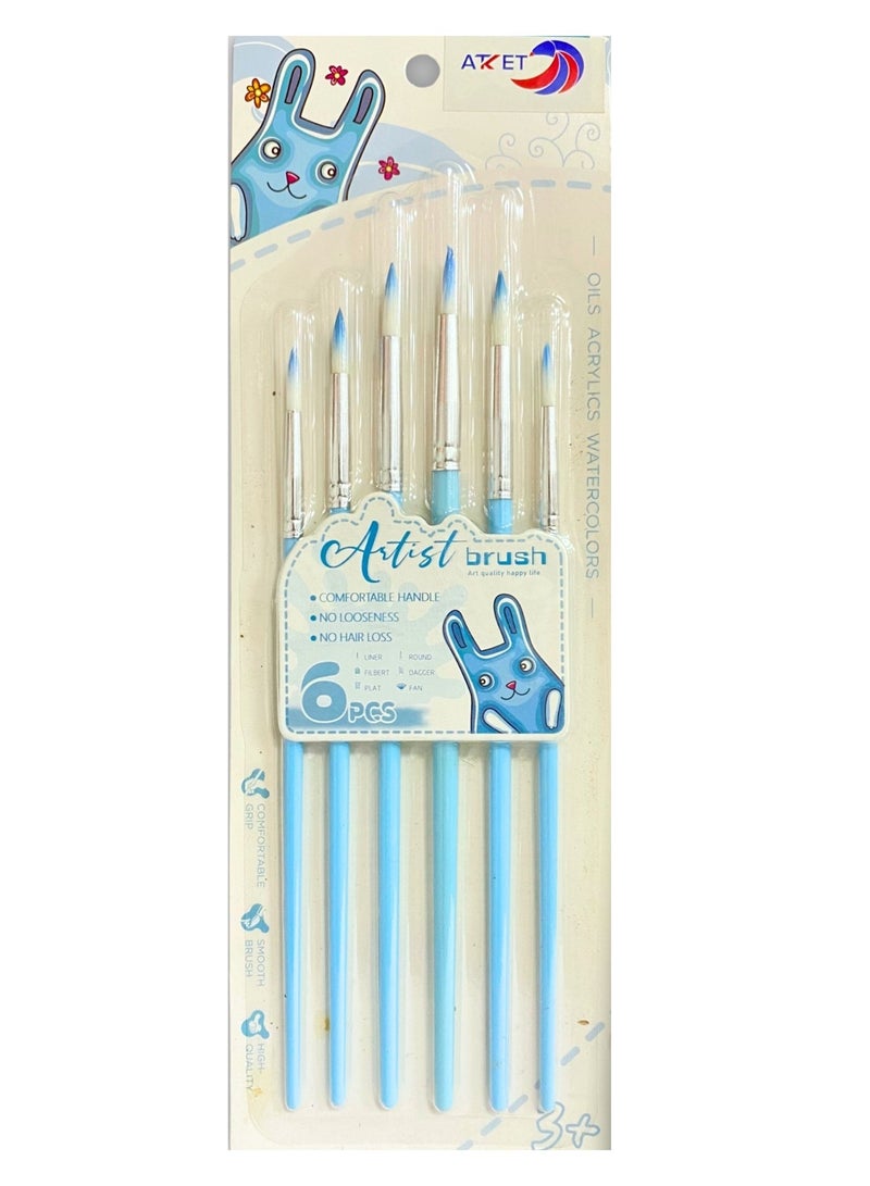 ATKET 6-Piece Slim Round Paint Brush Set Assorted Colours - Image 1