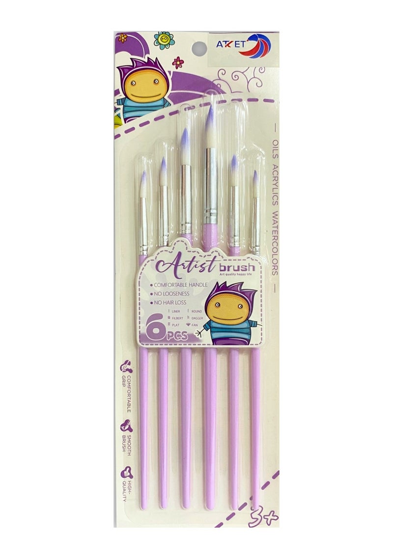 ATKET 6-Piece Slim Round Paint Brush Set Assorted Colours - Image 2