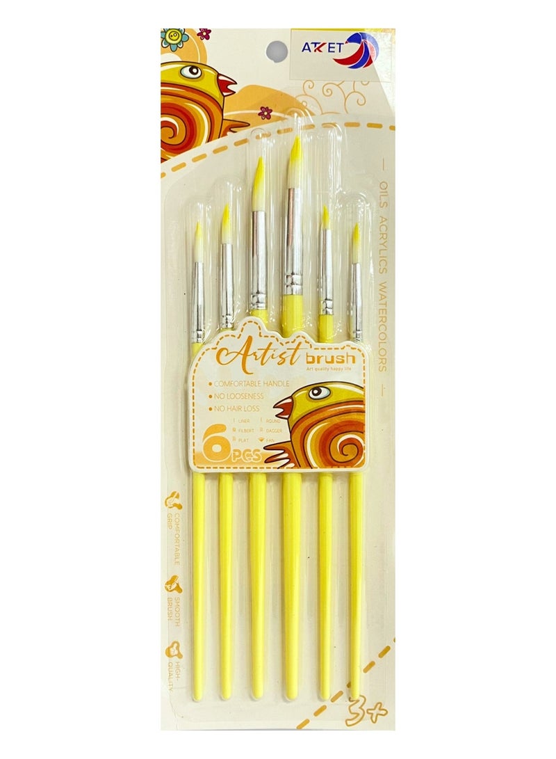 ATKET 6-Piece Slim Round Paint Brush Set Assorted Colours - Image 3