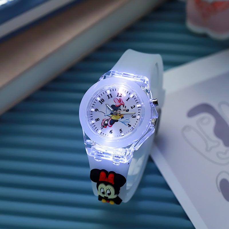 Kids Silicone Luminous Cartoon Watch White Minnie with doll 
