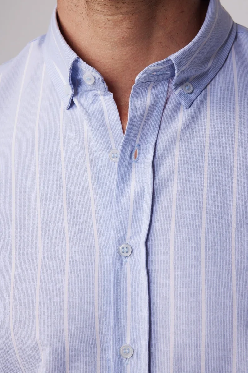 تودورس Slim Fit Long Sleeve Striped Collar Buttoned Men's Shirt