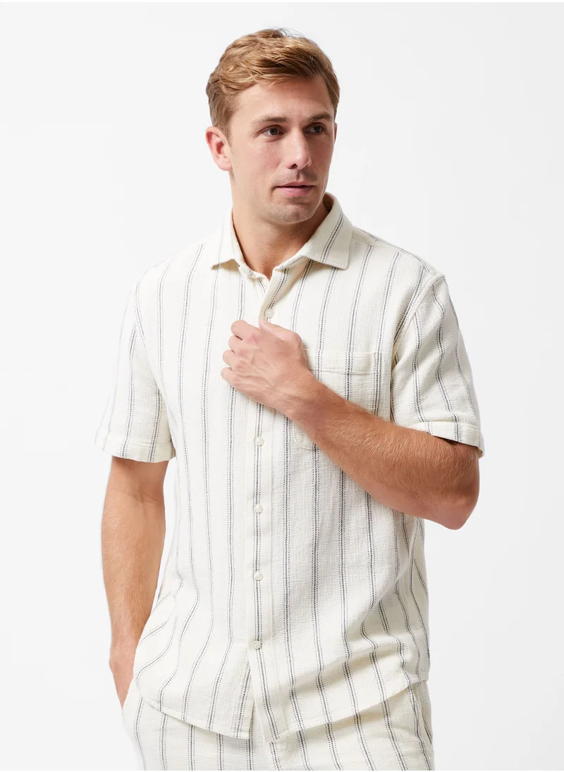 French Connection Textured Stripe Short Sleeve Shirt