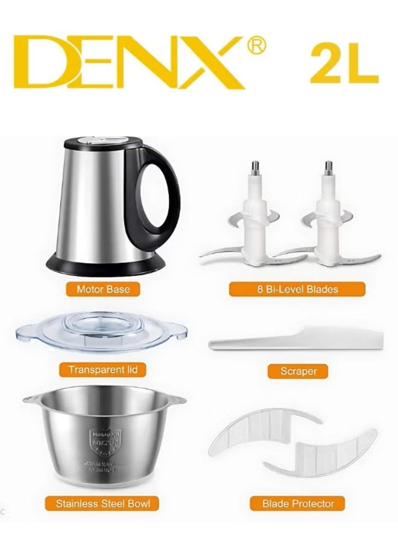 Denx Two Liter Multi-Purpose Electric Chopper Made Of Stainless Steel - Image 2