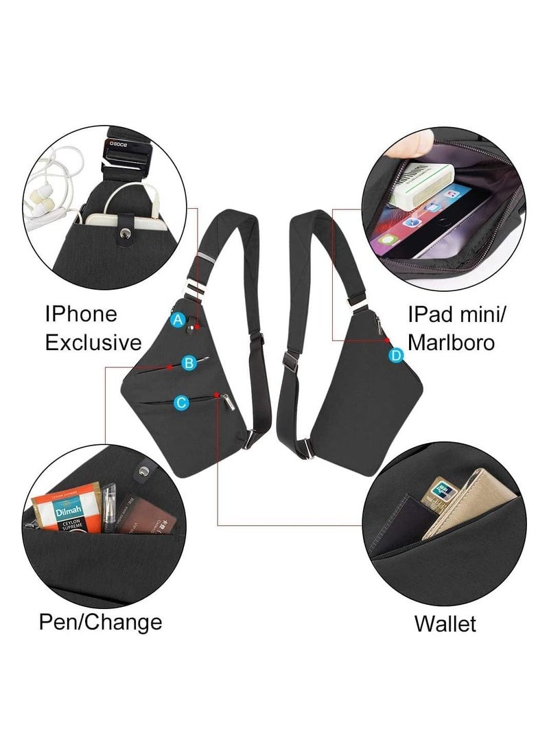 Excefore Sling Bag Chest Backpack Casual Daypack Black Shoulder Crossbody Lightweight Anti Theft Outdoor Sport Travel Hiking Bag for Men Women  - Image 2
