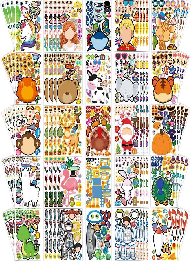 BLIJOLA 100 Sheets Make Your Own Animal Face Stickers for Kids 25 Designs - Image 1