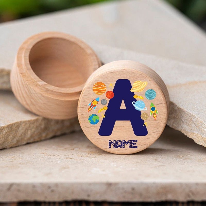 Personalized Tooth Fairy Box Wooden Planet Rocket Save Keepsake Gift - Image 3