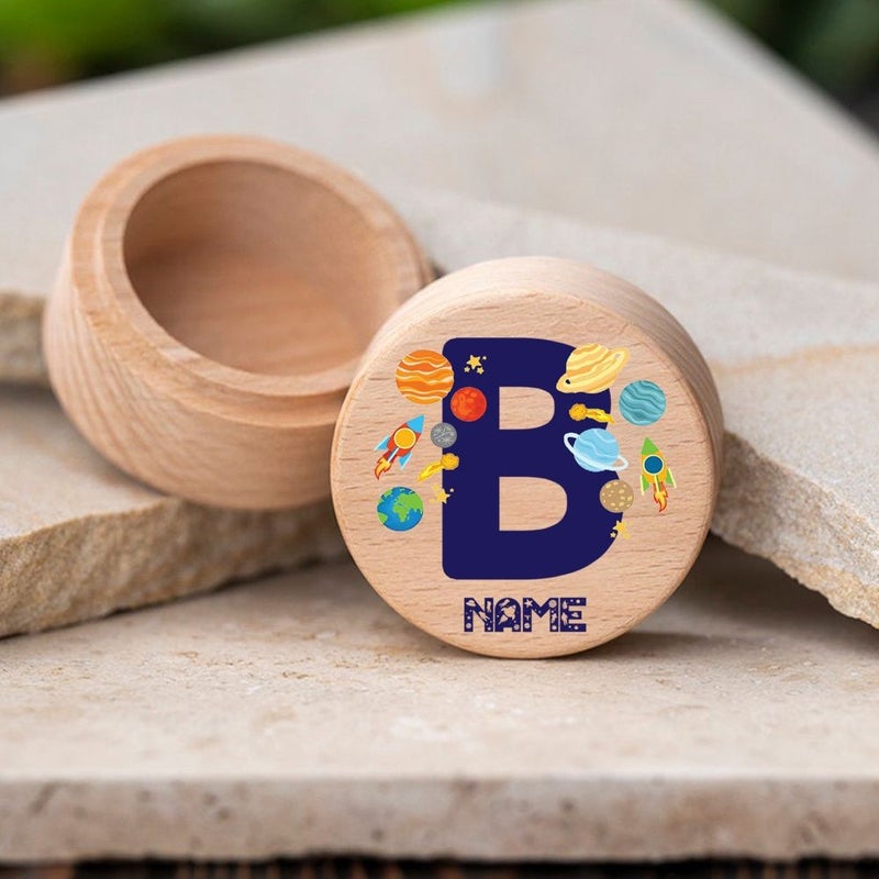 Personalized Tooth Fairy Box Wooden Planet Rocket Save Keepsake Gift - Image 5
