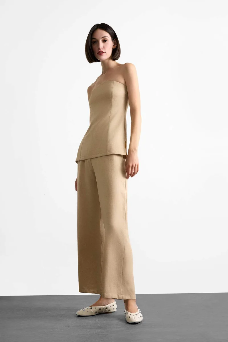 ديفاكتو Ankle Length Zipper Linen Blended Trousers
