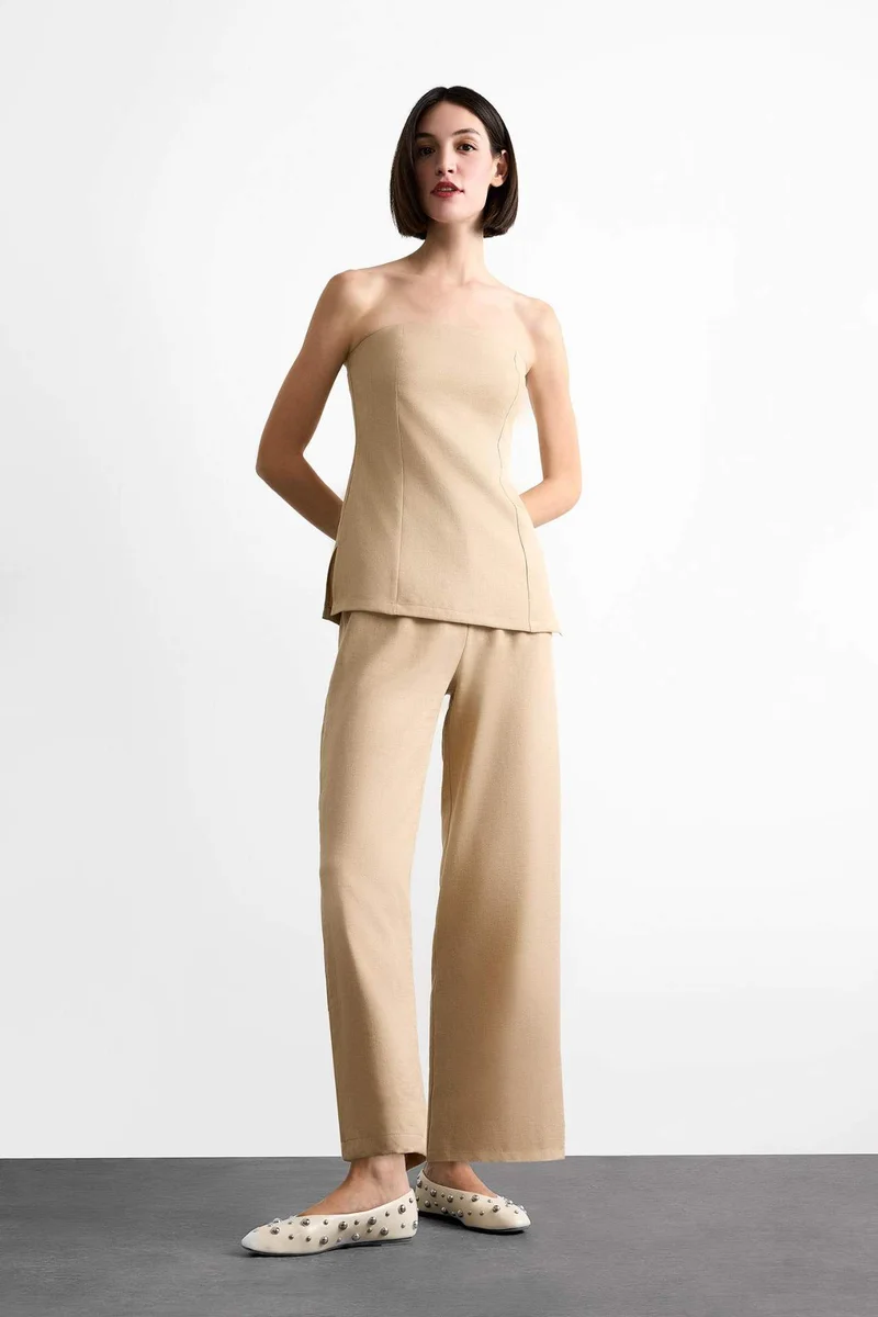 ديفاكتو Ankle Length Zipper Linen Blended Trousers
