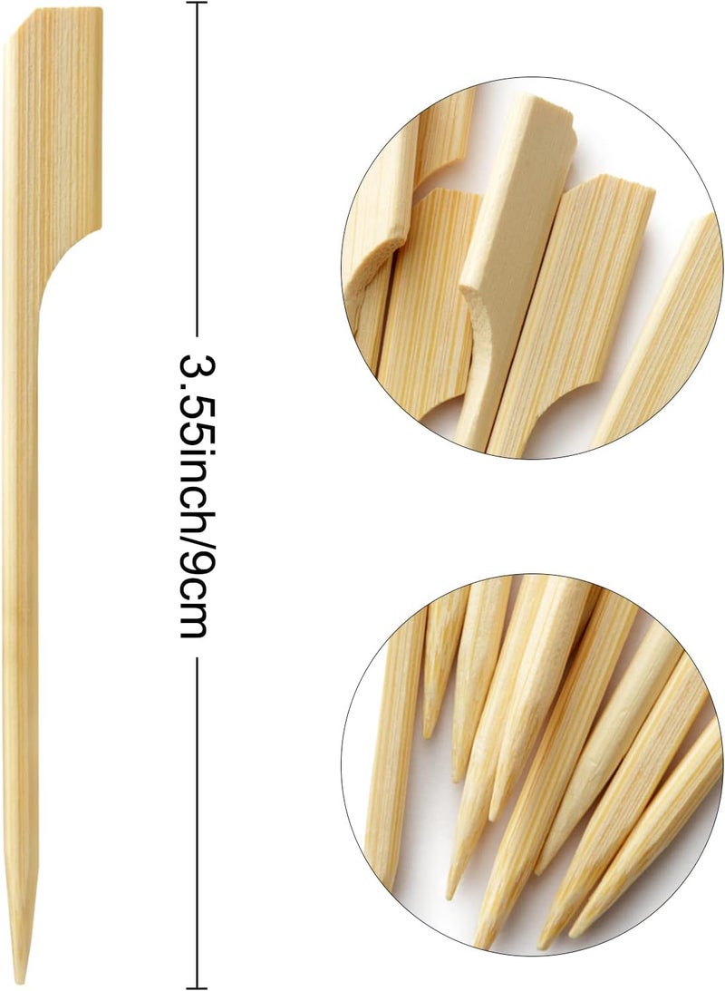 BLUETOP 200Pcs Bamboo Paddle Picks, 3.5 Inch Sturdy Flat Skewers Food Appetizer Toothpicks for for Fruit, Grilling, Drink, BBQ, Barbecue, Yakitori Chicken, Fondue, Roasting,Cocktail, Marshmallow - Image 2