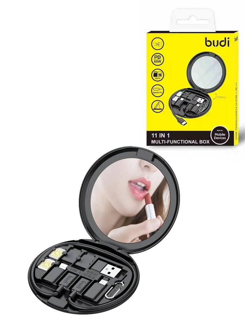 budi 11 in 1 Multifunctional Storage Box With TF Card Slot Data Cable Set Rainbow Universal Transfer Mirror Phone Accessories. - Image 1