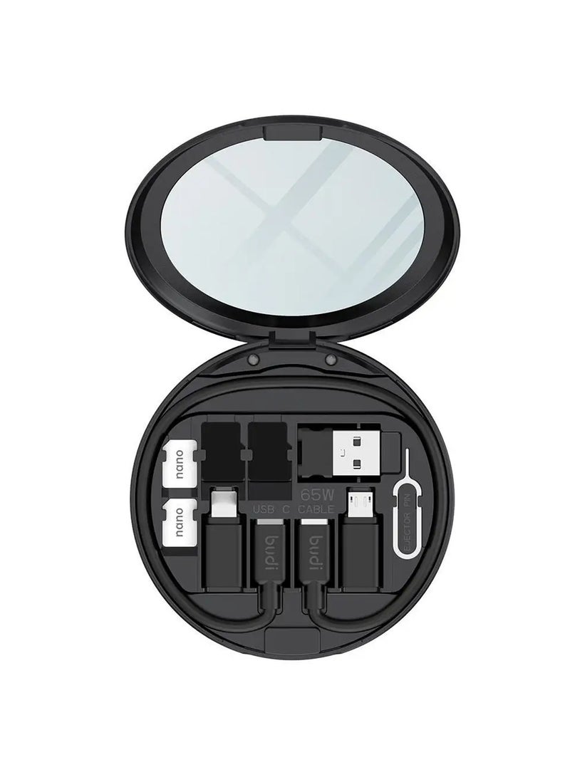 budi 11 in 1 Multifunctional Storage Box With TF Card Slot Data Cable Set Rainbow Universal Transfer Mirror Phone Accessories. - Image 3