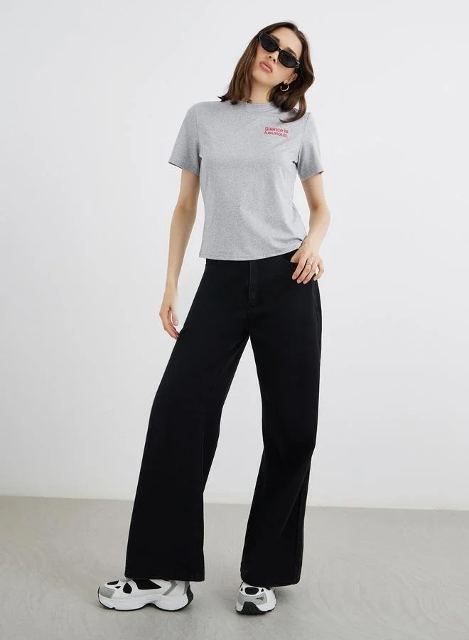 تايك تو Take Two Slogan Print Regular Fit T-Shirt