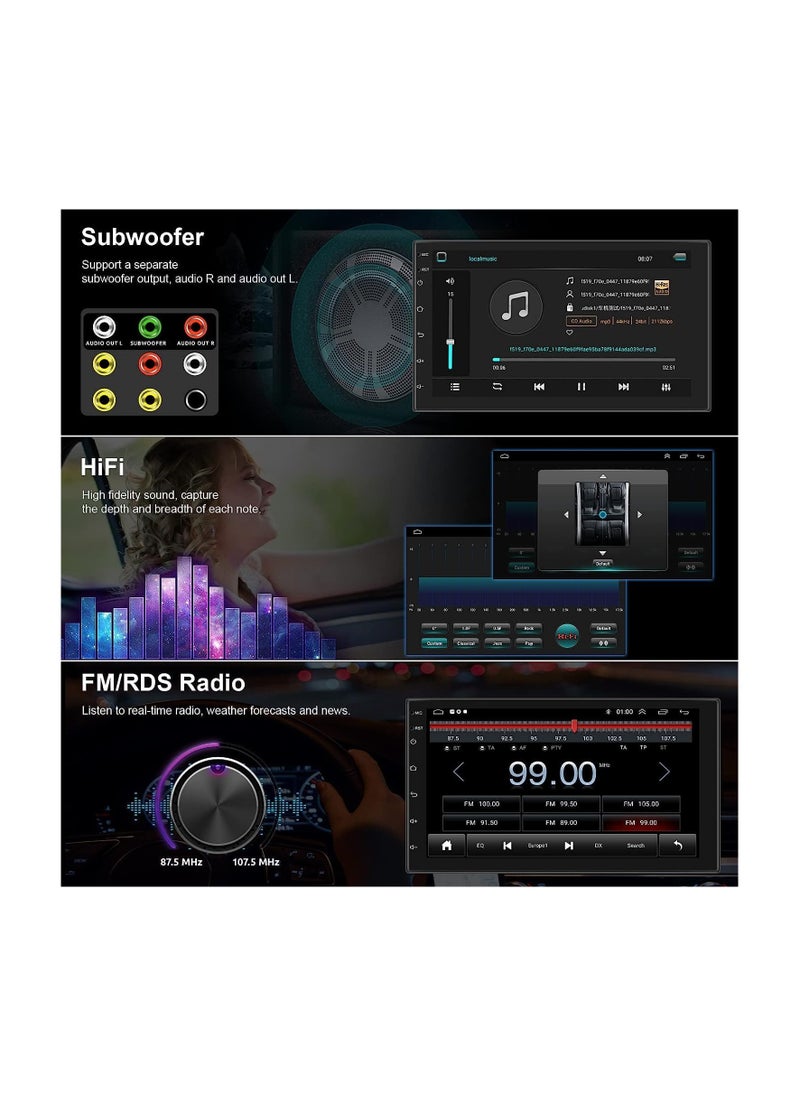 ROADSTAR - 2G+32G Android Double Din Car Stereo Wireless Apple CarPlay 7 Inch 1080P HD Touch Screen Car system with GPS+Navi+HiFi+WiFi+Bluetooth+RDS+FM Radio/Mirror-Link,Dual USB with Backup Camera - Image 1