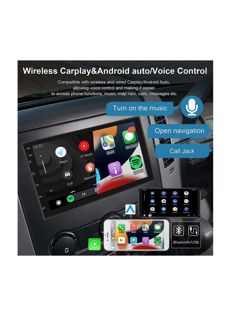ROADSTAR - 2G+32G Android Double Din Car Stereo Wireless Apple CarPlay 7 Inch 1080P HD Touch Screen Car system with GPS+Navi+HiFi+WiFi+Bluetooth+RDS+FM Radio/Mirror-Link,Dual USB with Backup Camera - Image 1