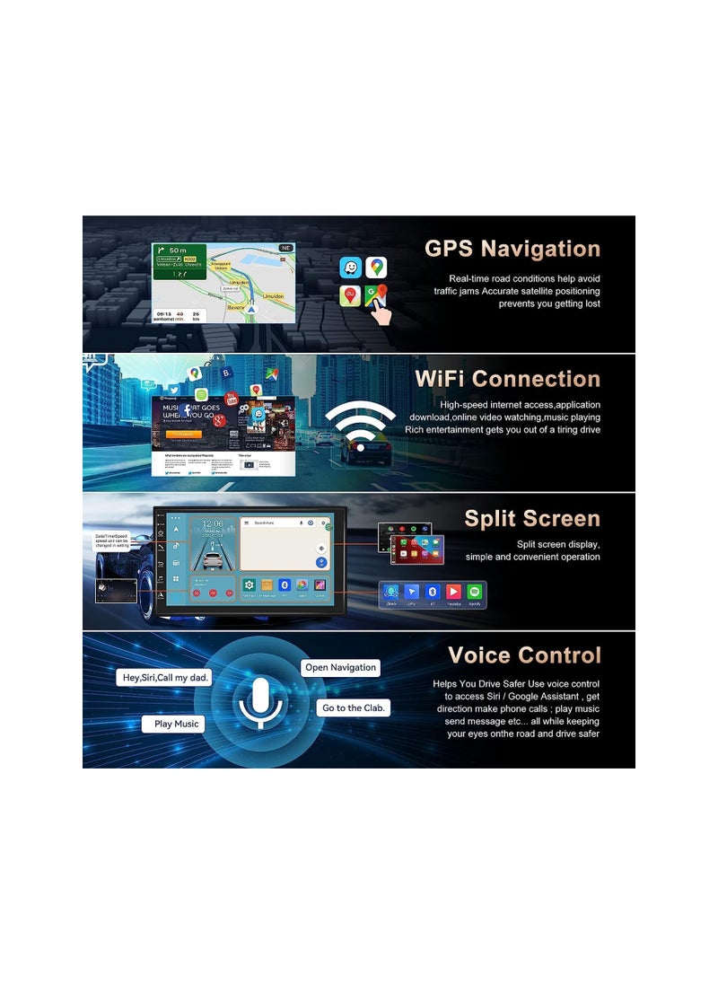 ROADSTAR - 2G+32G Android Double Din Car Stereo Wireless Apple CarPlay 7 Inch 1080P HD Touch Screen Car system with GPS+Navi+HiFi+WiFi+Bluetooth+RDS+FM Radio/Mirror-Link,Dual USB with Backup Camera - Image 1