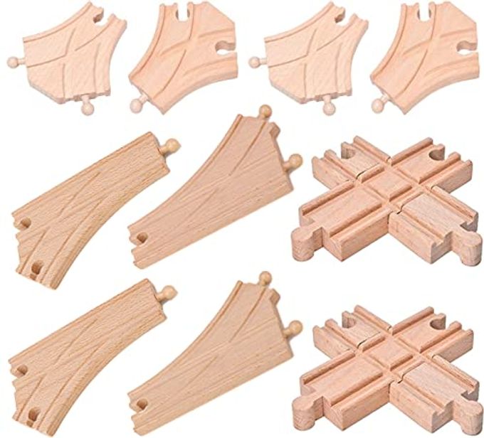 Ioffersuper 10 Pieces Wooden Train Track Set, Curved Switch Track and Cross Track Compatible with All Major Brands - Image 1
