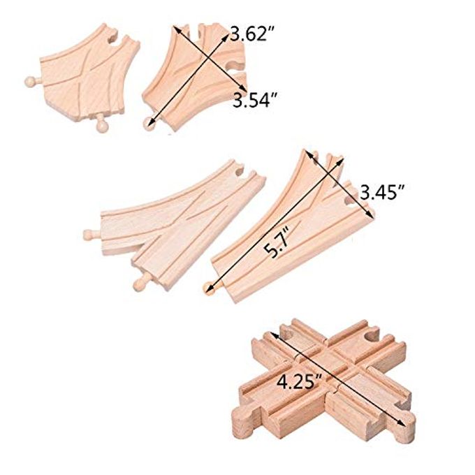 Ioffersuper 10 Pieces Wooden Train Track Set, Curved Switch Track and Cross Track Compatible with All Major Brands - Image 2