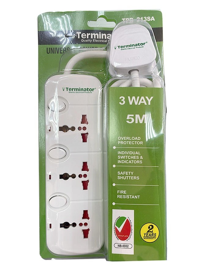 Terminator - Terminator 3 Way Universal Power Extension Socket 5M Cable 13A TPB 213SA-5M ESMA Approved - Image 1