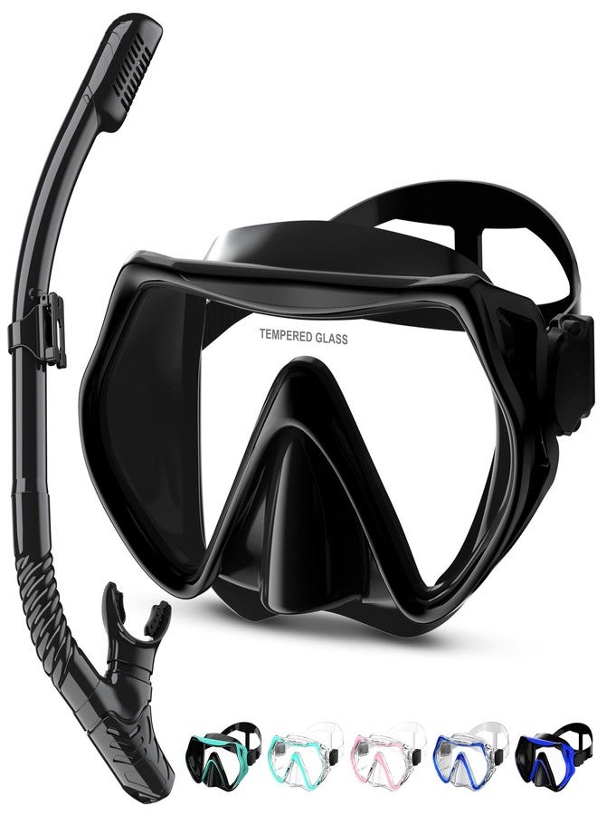 MELUMILU Dry Snorkel Set,Panoramic Wide View Anti-Fog Scuba Diving Mask,Professional Snorkeling Gear for Adults (Full Black) - Image 1