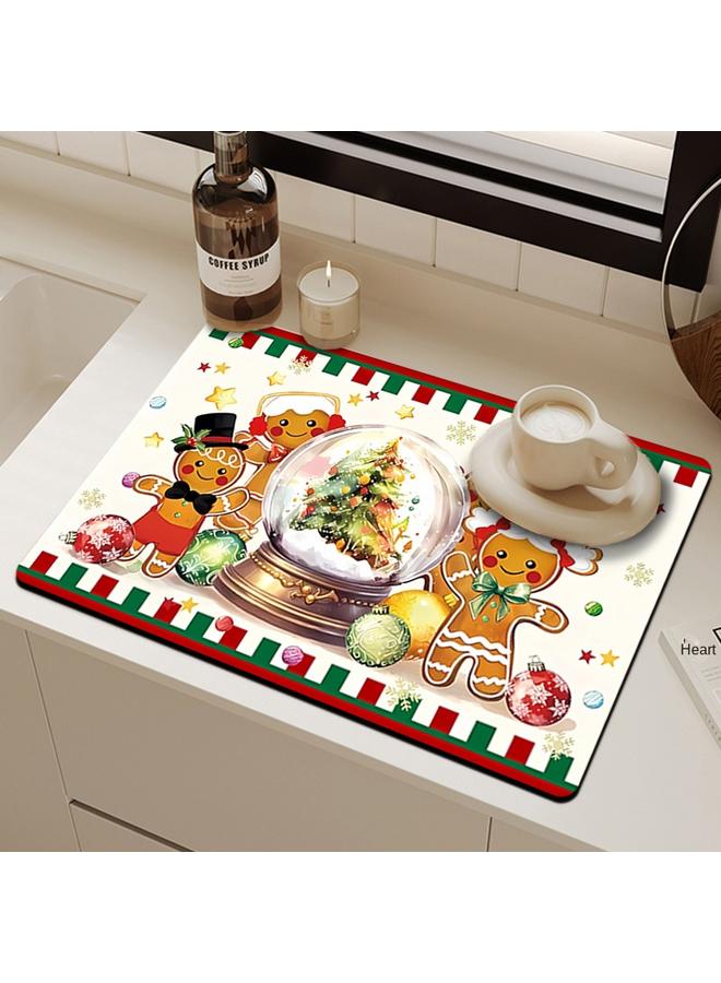 Bluejw Cross-border Christmas Kitchen Drain Mat Gingerbread Man Absorbent Tableware Mat Bar Counter Heat Insulation Mat Coffee Machine Drain Mat  - Image 3