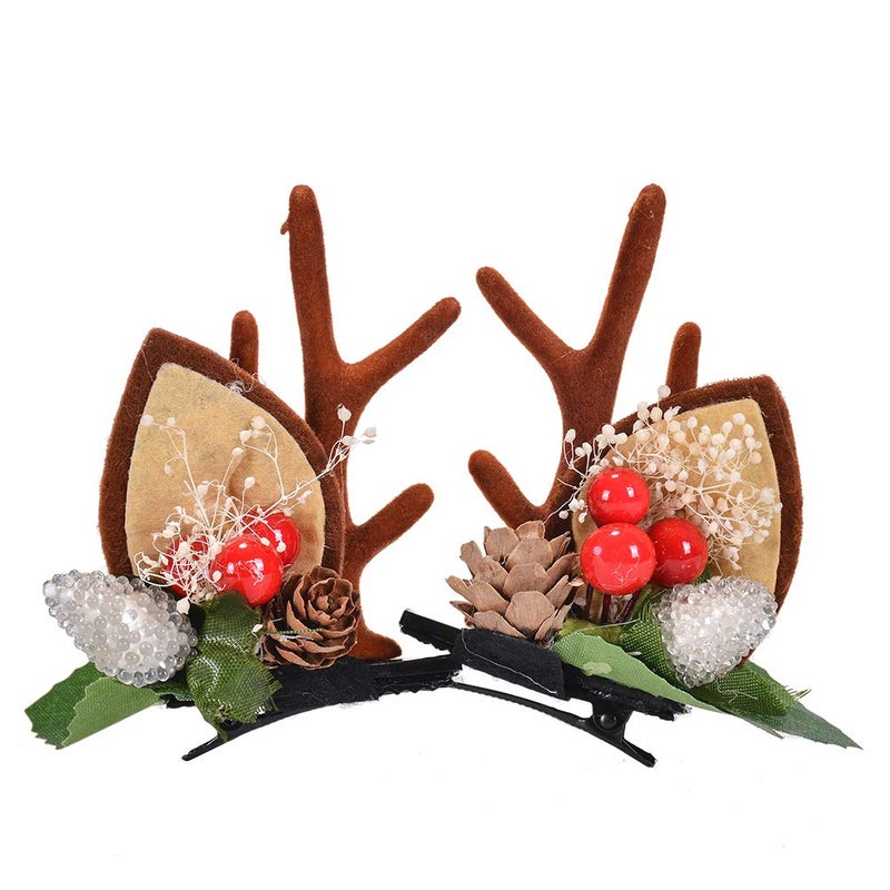 LATEEFAH Christmas Deer Reindeer Antlers Headband Cute Deer Ears Reindeer Christmas Hair Clips Beauty Headdresses Pine Cone Hair Accessories for Women
