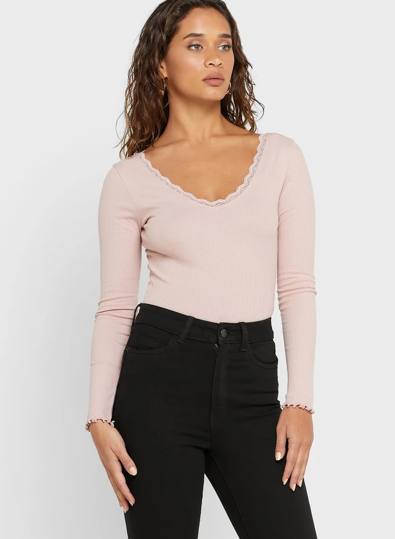 NEW LOOK Lace Detail Ribbed Body