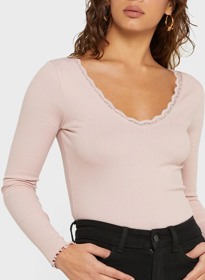 NEW LOOK Lace Detail Ribbed Body