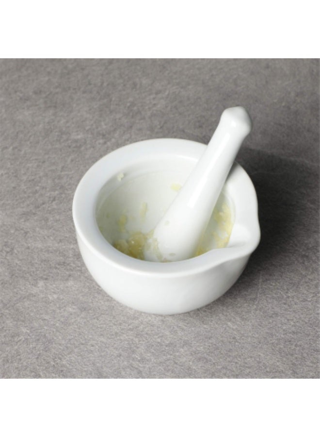 Porcelain Small Mortar and Pestle, Ceramic Herb Grinder Pill Crusher Set, 9cm White - Image 4