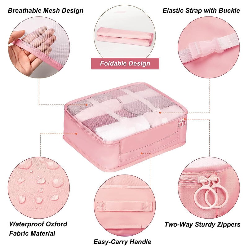 SIMESTICH 7 Pcs Foldable Luggage and Laundry Bag Pouch Waterproof Travel Toiletry Organizer Garment Storage Bag Portable Packing Cubes Storage Bag 1 Pc Grey PINK - Image 5