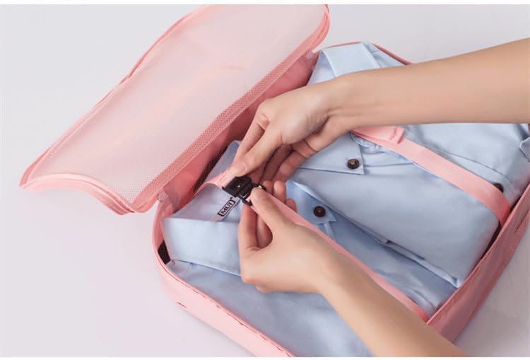 SIMESTICH 7 Pcs Foldable Luggage and Laundry Bag Pouch Waterproof Travel Toiletry Organizer Garment Storage Bag Portable Packing Cubes Storage Bag 1 Pc Grey PINK - Image 3
