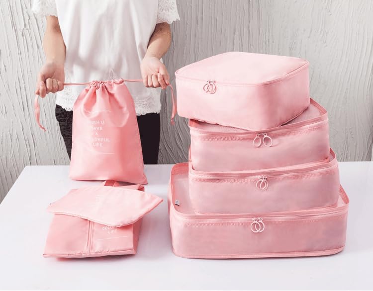 SIMESTICH 7 Pcs Foldable Luggage and Laundry Bag Pouch Waterproof Travel Toiletry Organizer Garment Storage Bag Portable Packing Cubes Storage Bag 1 Pc Grey PINK - Image 2