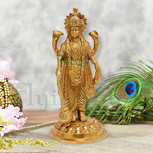 CRAFTHUT Brass Lord Vishnu Idol – Handmade Narayan Statue with Club for Home Temple, Pooja, Vastu & Auspicious Gifting (3.5 x 3.5 x 7 in) 850g - Image 2