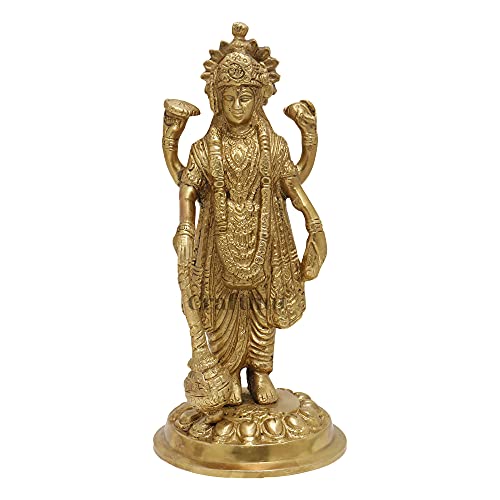 CRAFTHUT Brass Lord Vishnu Idol – Handmade Narayan Statue with Club for Home Temple, Pooja, Vastu & Auspicious Gifting (3.5 x 3.5 x 7 in) 850g - Image 1