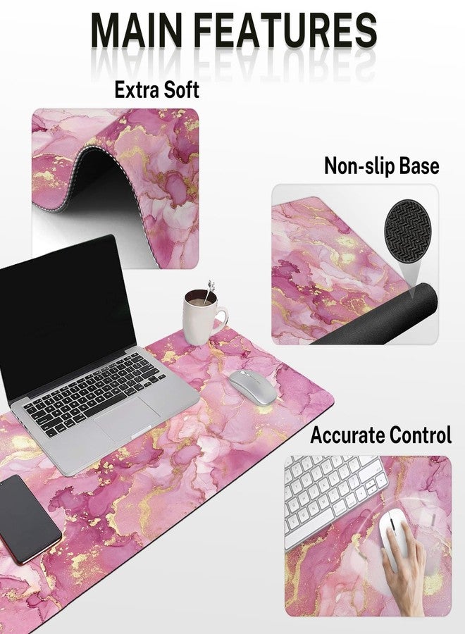 Britimes Pink Gold Liquid Marbling Keyboard Mouse Pad Set 4in1 Large Mousepad+Keyboard Wrist Rest+Mouse Wrist Rest+Coaster Set with Ergonomic Design for Home Office Computer 35.4x15.7 inches - Image 3