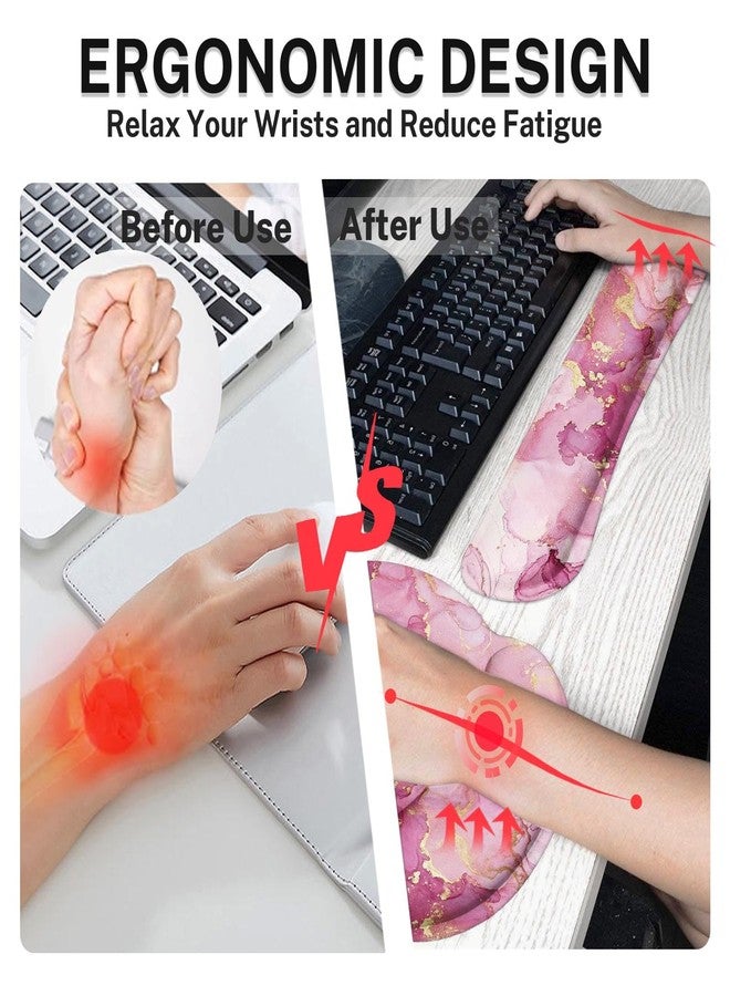 Britimes Pink Gold Liquid Marbling Keyboard Mouse Pad Set 4in1 Large Mousepad+Keyboard Wrist Rest+Mouse Wrist Rest+Coaster Set with Ergonomic Design for Home Office Computer 35.4x15.7 inches - Image 4