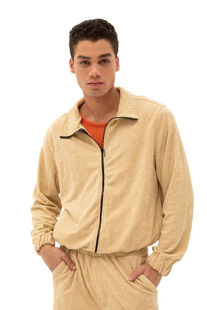 Giesto Beige Natural GIESTO Men's velvet zip-front sweatshirt for Men | Best Price UAE