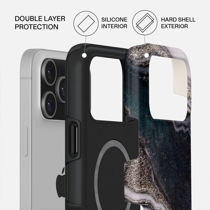 بورجا جراب آيفون  برو ماكس ليلي سحري فاخر متوافق مع طبقة مزدوجة هجينة صلبة + سيليكون للحماية مقاوم للخدش والصدمات - Image 2