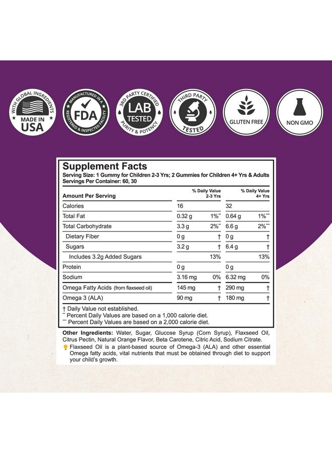 NuBest نيو بيست أوميغا 3 جومي للأطفال والمراهقين مع زيت بذور الكتان | يدعم نمو الدماغ، الوضوح العقلي، التركيز، وصحة العين | بدون سكر مضاف | نكهة برتقال لذيذة | 60 جومي نباتي متميز - Image 2