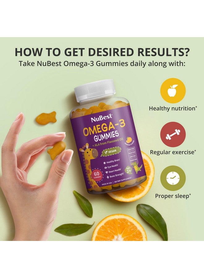 NuBest نيو بيست أوميغا 3 جومي للأطفال والمراهقين مع زيت بذور الكتان | يدعم نمو الدماغ، الوضوح العقلي، التركيز، وصحة العين | بدون سكر مضاف | نكهة برتقال لذيذة | 60 جومي نباتي متميز - Image 3