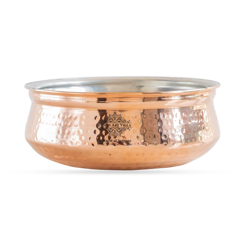 INDIAN ART VILLA Copper Hammered Handi with Inside Tin Lining, Copper Cookware & Serveware, Diameter- 7.75" Inches, Volume- 1850 - Image 1