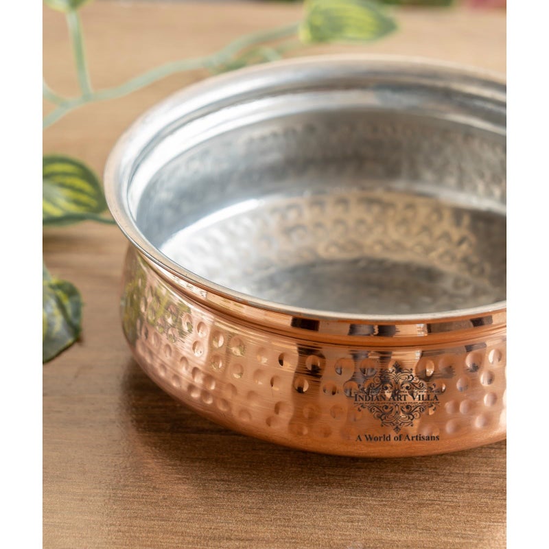 INDIAN ART VILLA Copper Hammered Handi with Inside Tin Lining, Copper Cookware & Serveware, Diameter- 7.75" Inches, Volume- 1850 - Image 4