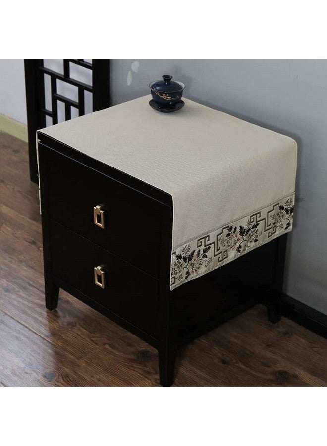 Topwon Solid Color Bedside Tablecloth Nightstand Runner Side End Tabletop Dust Cover Embroidered Flower Vintage Night Stand Table Linen, Washable & Anti-Slip (Beige) - Image 1