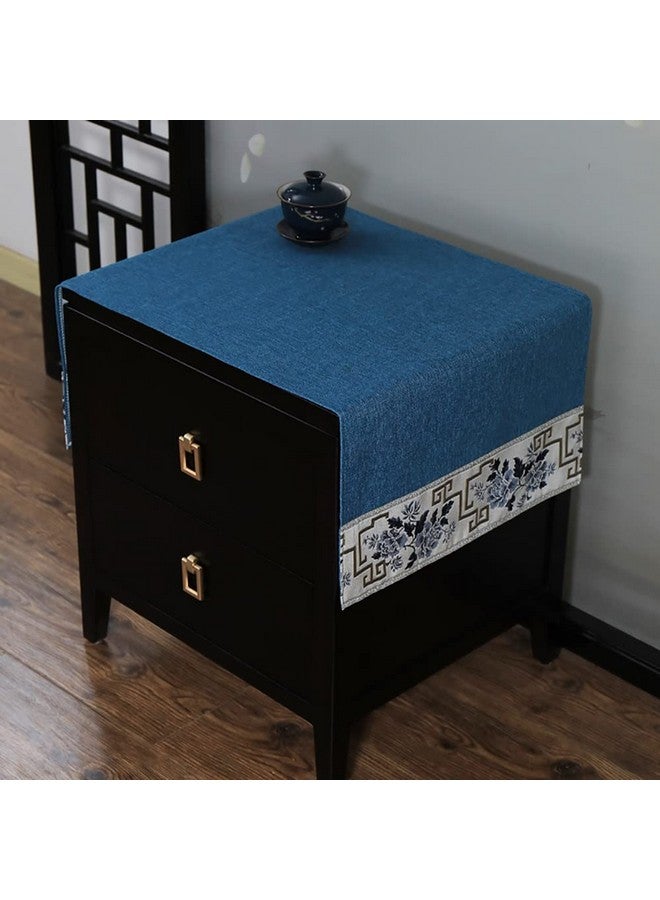 Topwon Solid Color Bedside Tablecloth Nightstand Runner Side End Tabletop Dust Cover Embroidered Flower Vintage Night Stand Table Linen, Washable & Anti-Slip (Beige) - Image 3