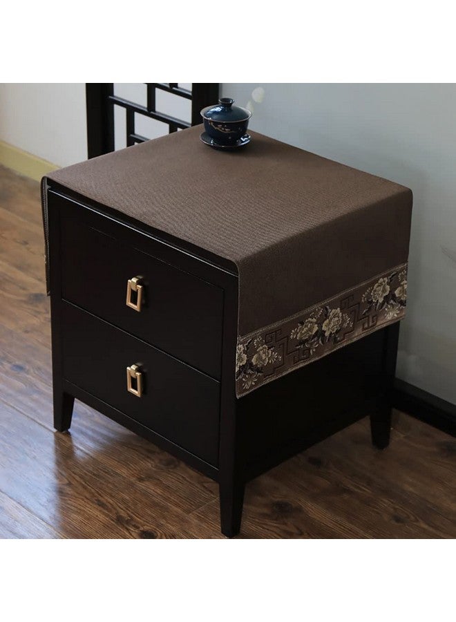 Topwon Solid Color Bedside Tablecloth Nightstand Runner Side End Tabletop Dust Cover Embroidered Flower Vintage Night Stand Table Linen, Washable & Anti-Slip (Beige) - Image 4