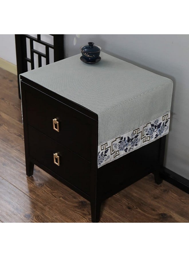 Topwon Solid Color Bedside Tablecloth Nightstand Runner Side End Tabletop Dust Cover Embroidered Flower Vintage Night Stand Table Linen, Washable & Anti-Slip (Beige) - Image 2